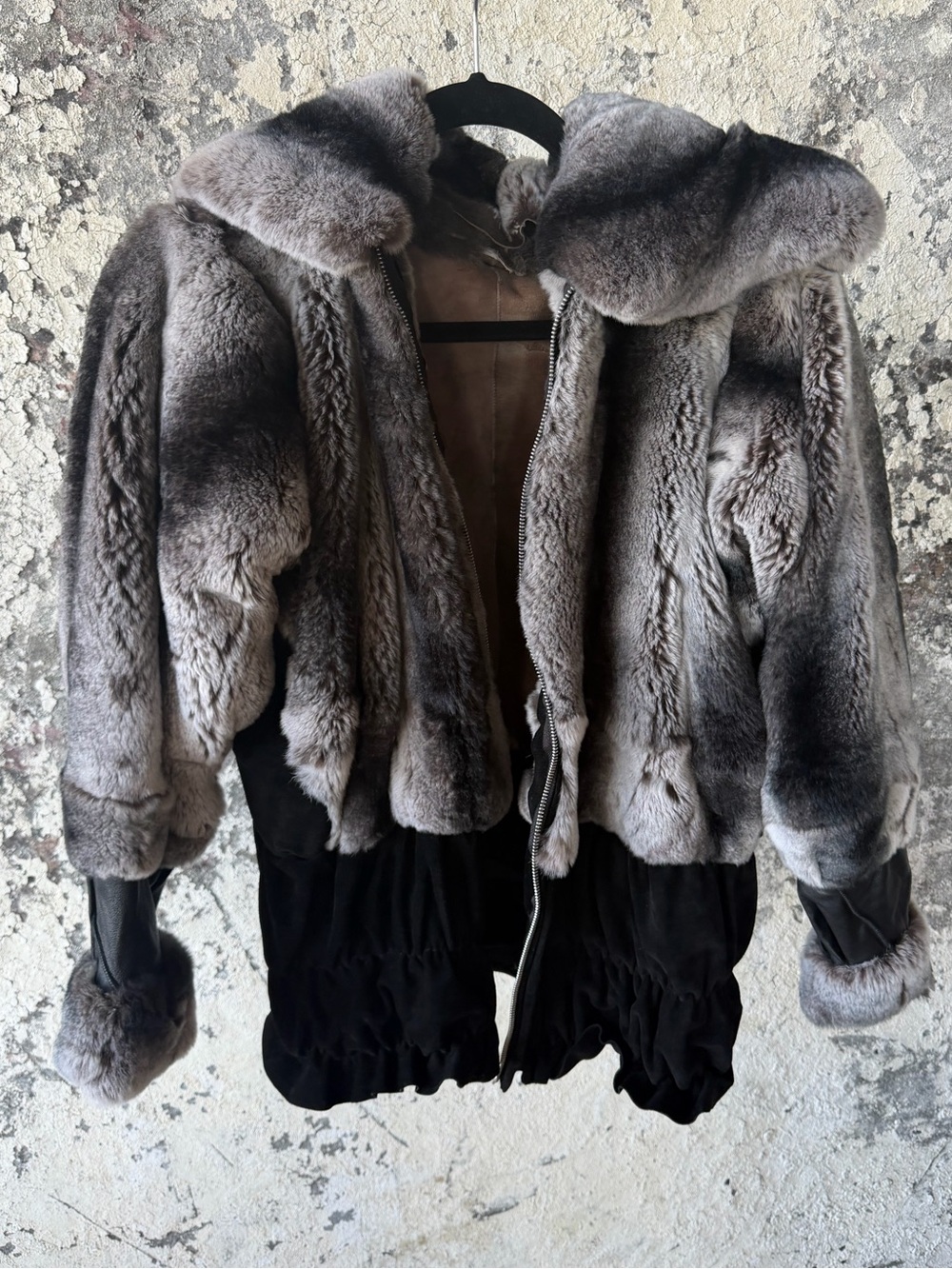 Chinchilla or Rabbit Fur Cropped Bomber Jacket - Unbranded Handmade